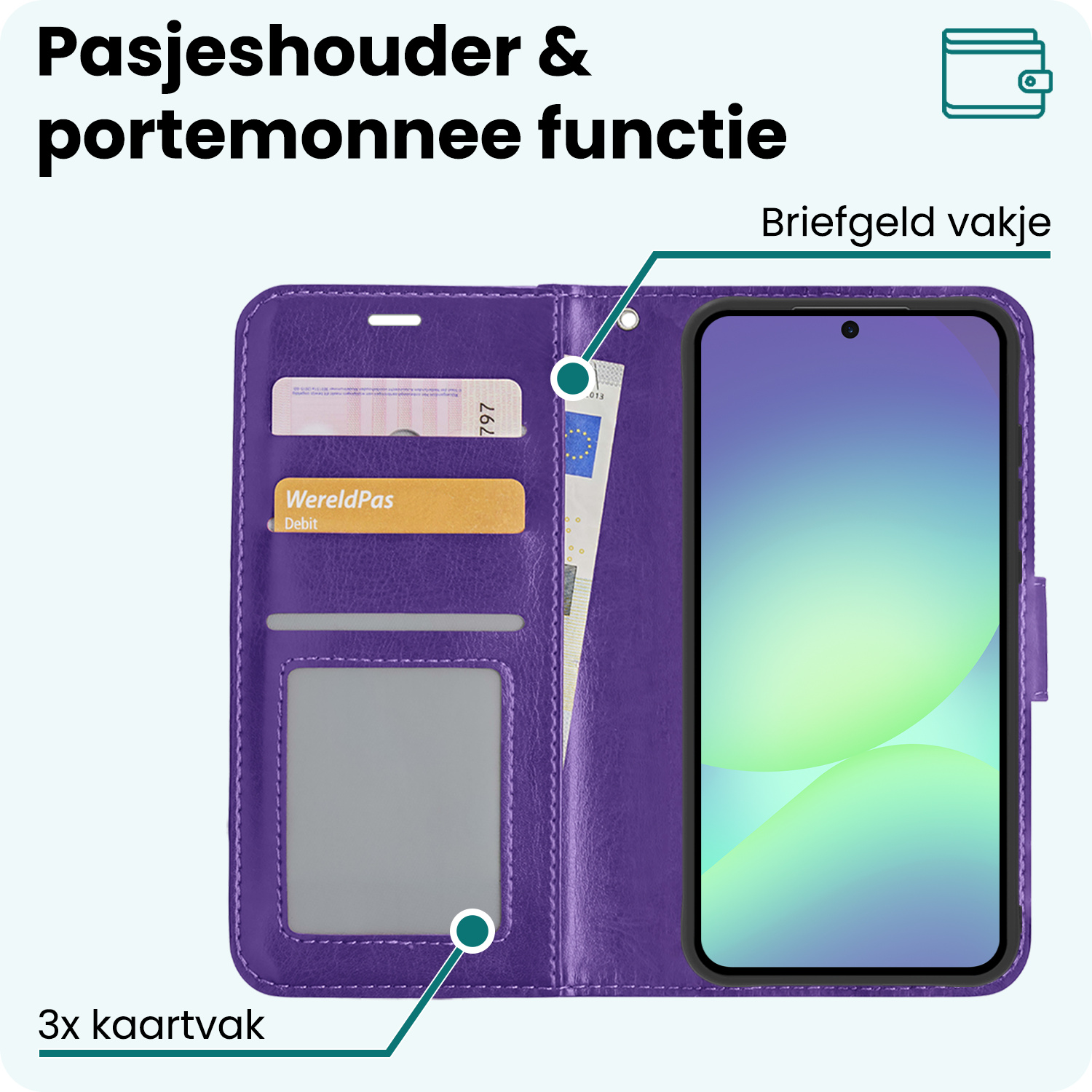 Forterra Forterra Samsung Galaxy A56 Hoesje Bookcase Met 2x Screenprotector - Paars
