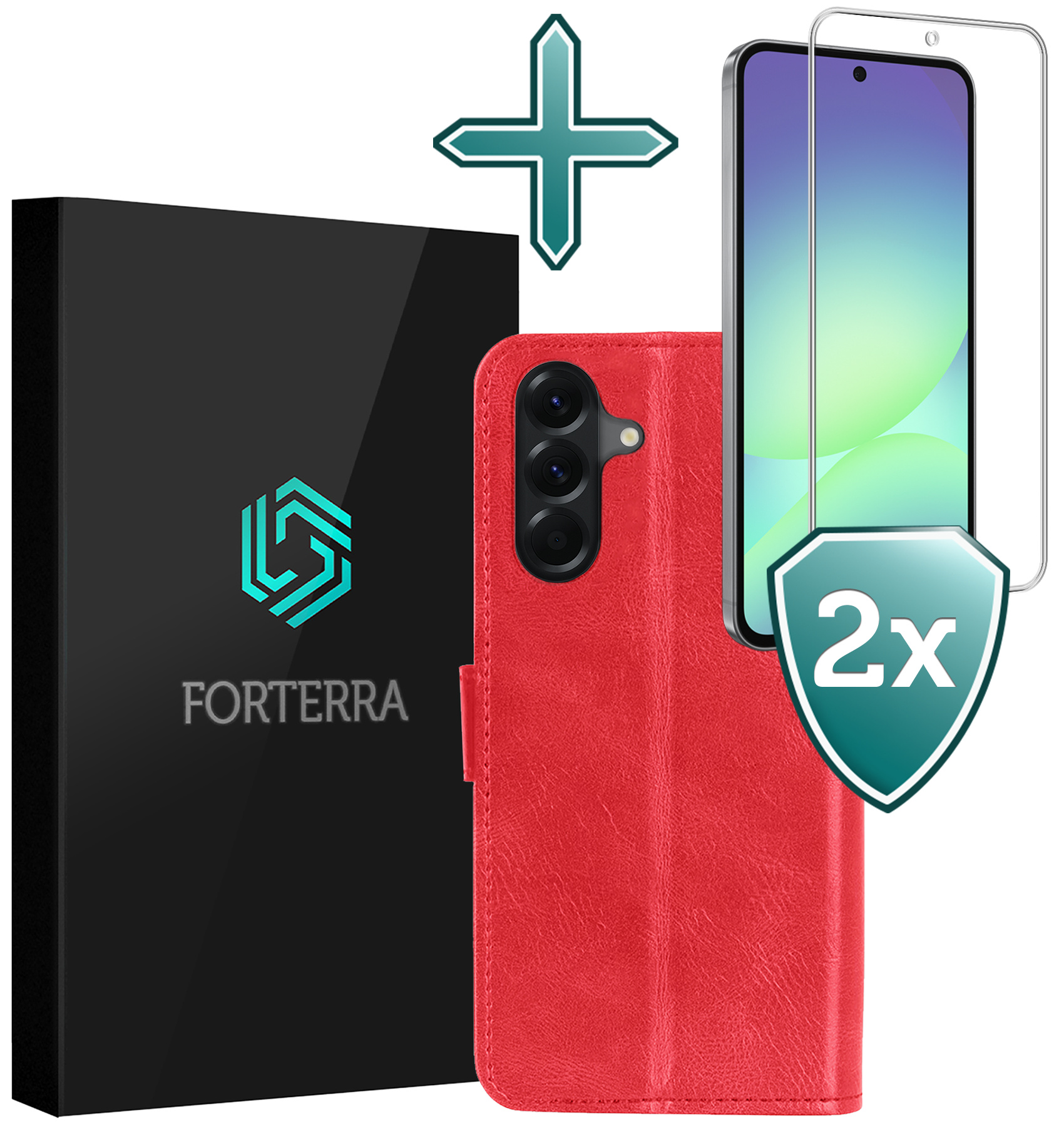 Forterra Forterra Samsung Galaxy A56 Hoesje Bookcase Met 2x Screenprotector - Rood