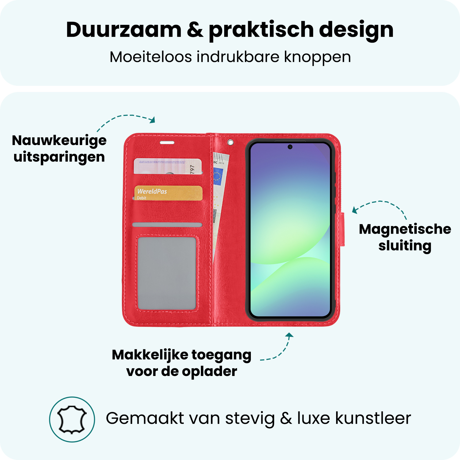 Forterra Forterra Samsung Galaxy A56 Hoesje Bookcase Met 2x Screenprotector - Rood
