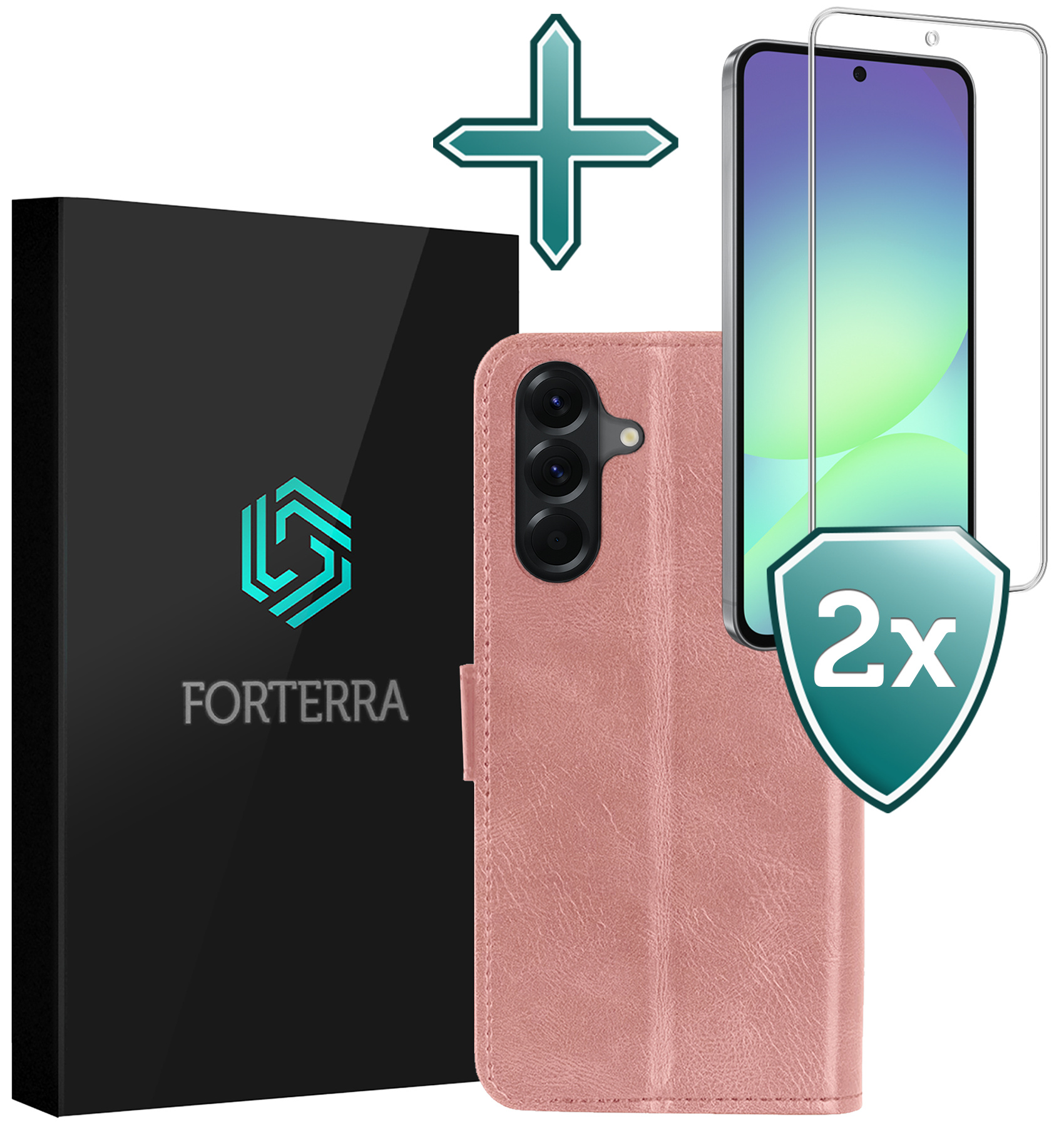 Forterra Forterra Samsung Galaxy A56 Hoesje Bookcase Met 2x Screenprotector - Rose Goud