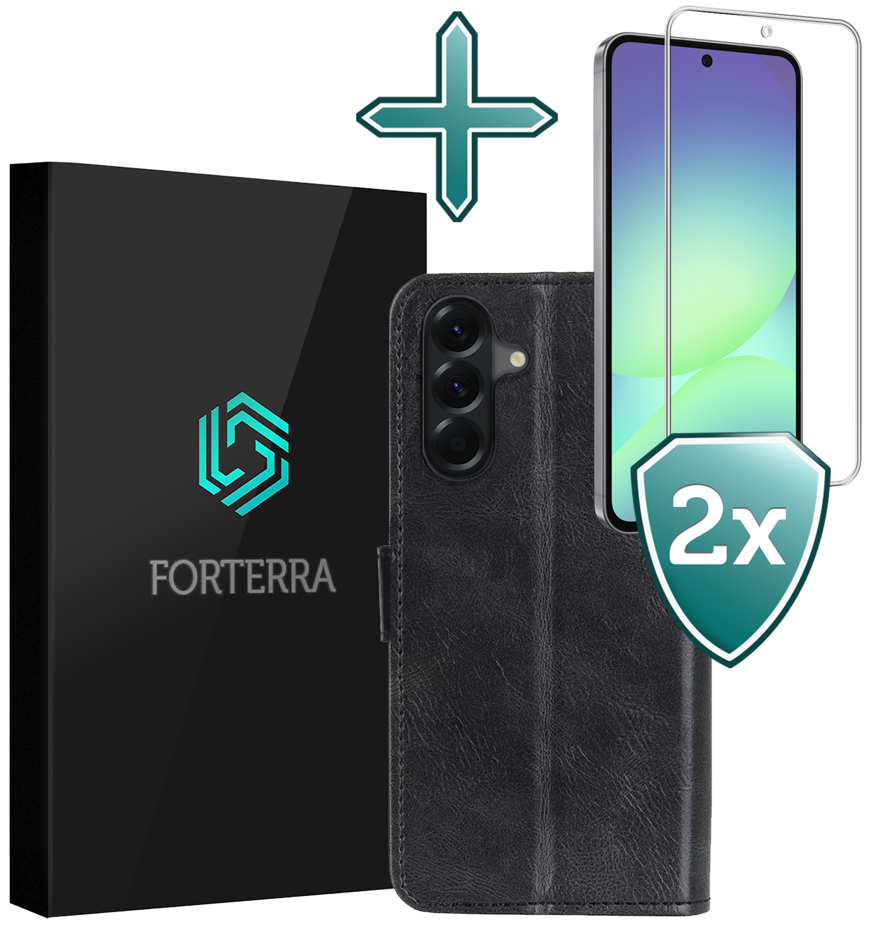 Forterra Forterra Samsung Galaxy A56 Hoesje Bookcase Met 2x Screenprotector - Zwart