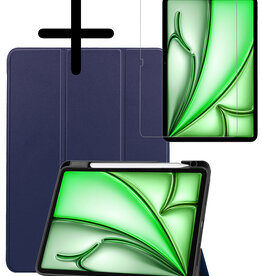 BASEY. BASEY. iPad Air 7 (13 inch) Hoesje Met Uitsparing Apple Pencil Met Screenprotector - Donkerblauw