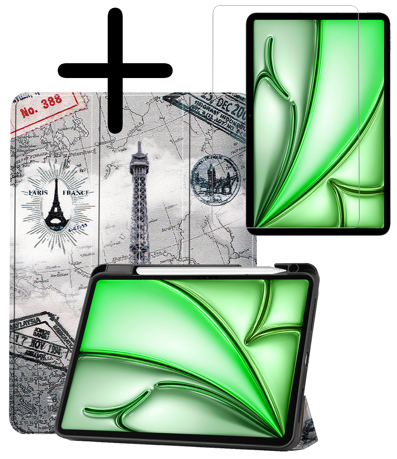 BASEY. BASEY. iPad Air 7 (13 inch) Hoesje Met Uitsparing Apple Pencil Met Screenprotector - Eiffeltoren