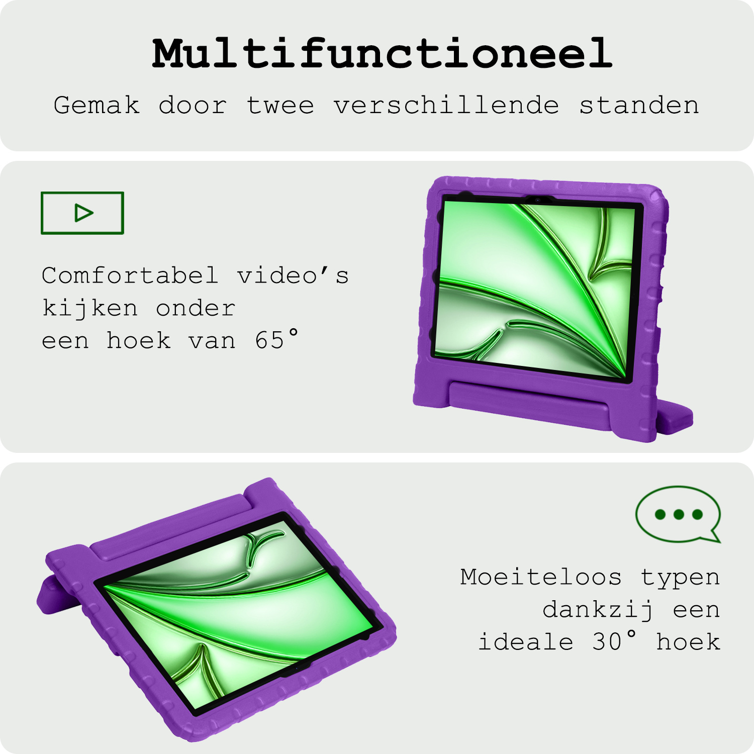BASEY. BASEY. iPad Air 7 (13 inch) Kinderhoes Met 2x Screenprotector - Paars