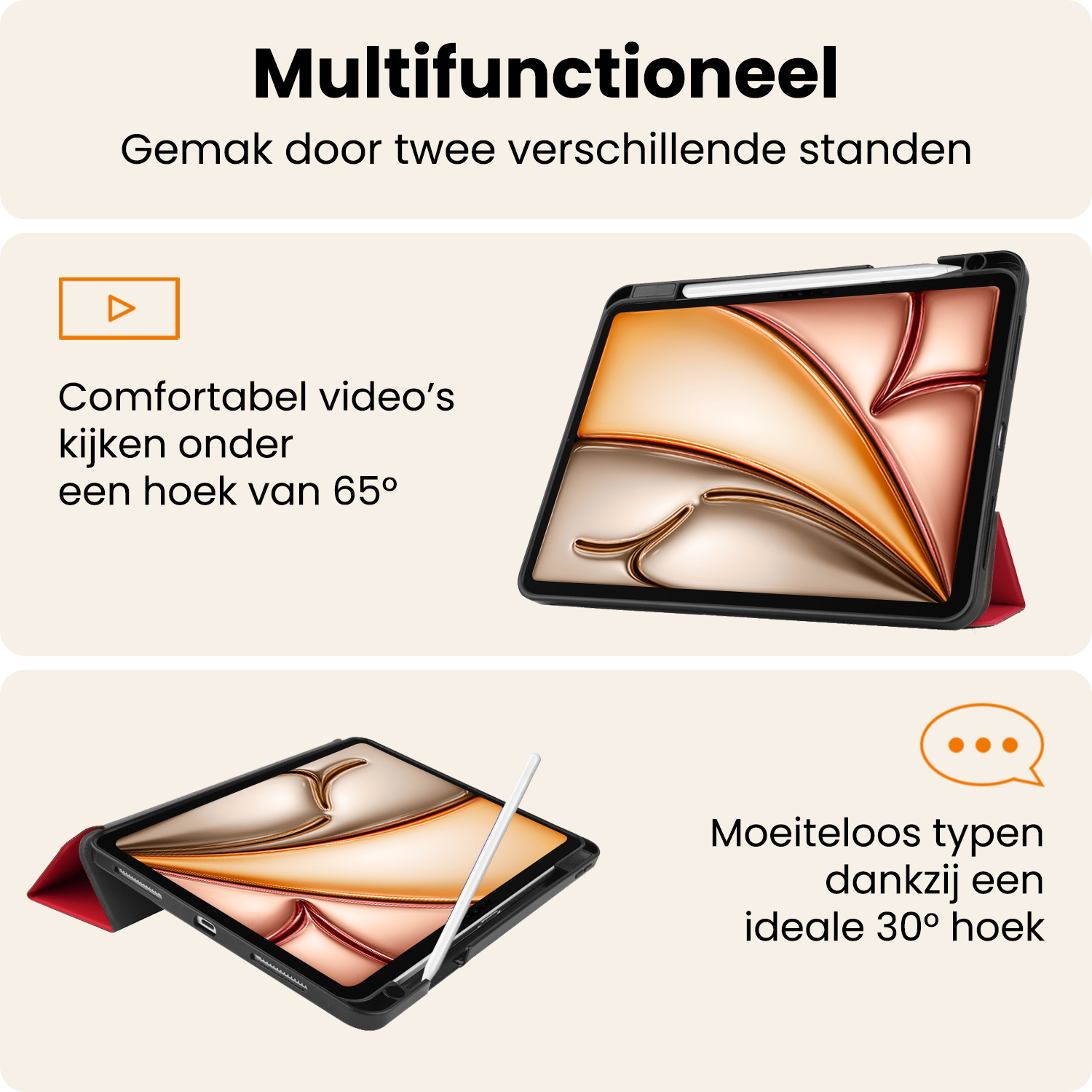 Nomfy Nomfy iPad Air 7 (13 inch) Hoesje Met Uitsparing Apple Pencil - Rood
