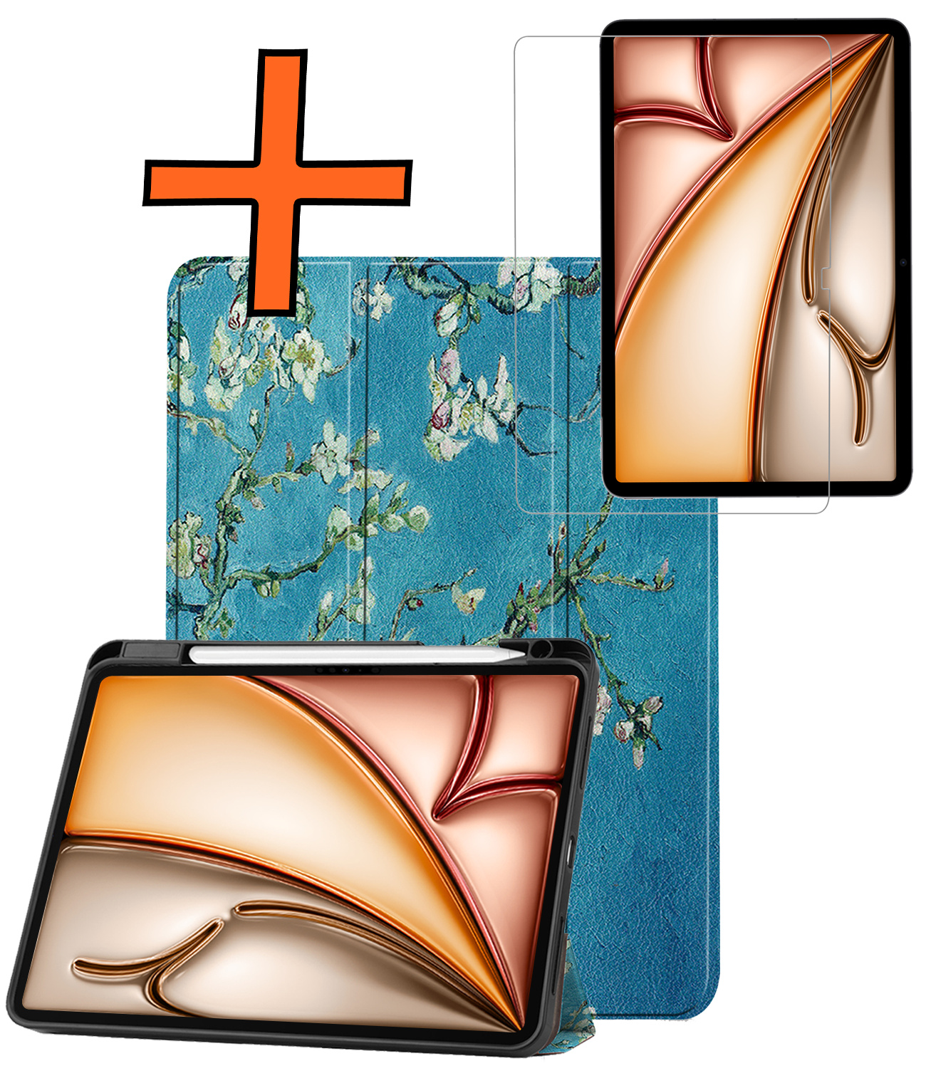 Nomfy Nomfy iPad Air 7 (13 inch) Hoesje Met Uitsparing Apple Pencil Met Screenprotector - Bloemen