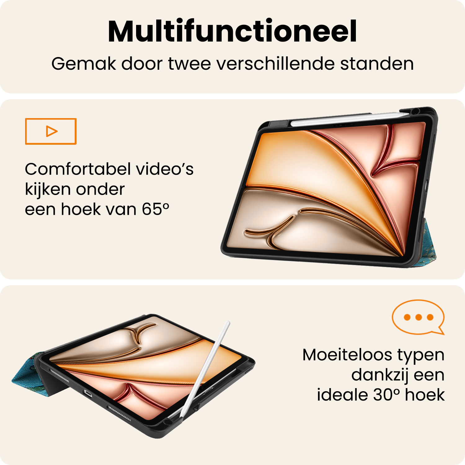 Nomfy Nomfy iPad Air 7 (13 inch) Hoesje Met Uitsparing Apple Pencil Met Screenprotector - Bloemen