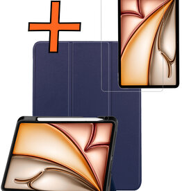 Nomfy Nomfy iPad Air 7 (13 inch) Hoesje Met Uitsparing Apple Pencil Met Screenprotector - Donkerblauw