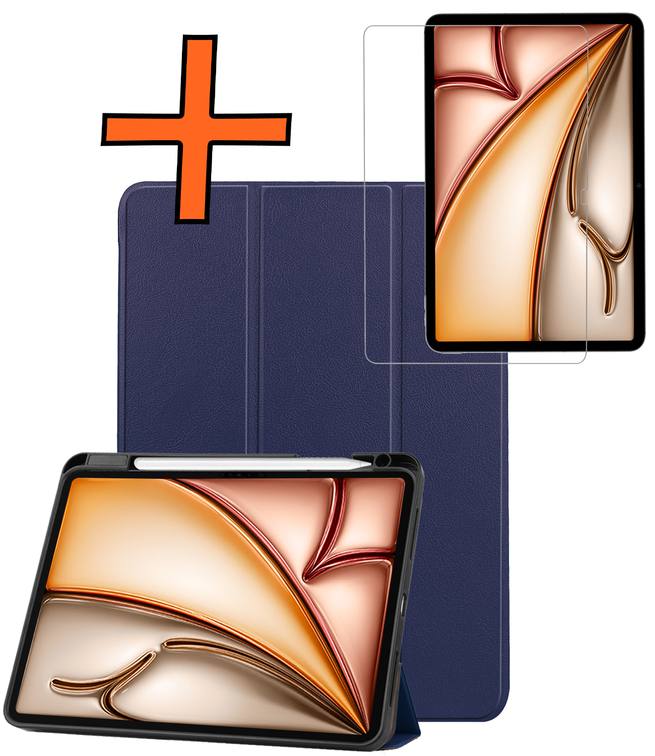 Nomfy Nomfy iPad Air 7 (13 inch) Hoesje Met Uitsparing Apple Pencil Met Screenprotector - Donkerblauw