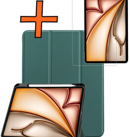 Nomfy Nomfy iPad Air 7 (13 inch) Hoesje Met Uitsparing Apple Pencil Met Screenprotector - Donkergroen