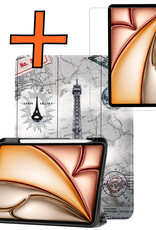 Nomfy Nomfy iPad Air 7 (13 inch) Hoesje Met Uitsparing Apple Pencil Met Screenprotector - Eiffeltoren