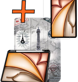 Nomfy Nomfy iPad Air 7 (13 inch) Hoesje Met Uitsparing Apple Pencil Met Screenprotector - Eiffeltoren