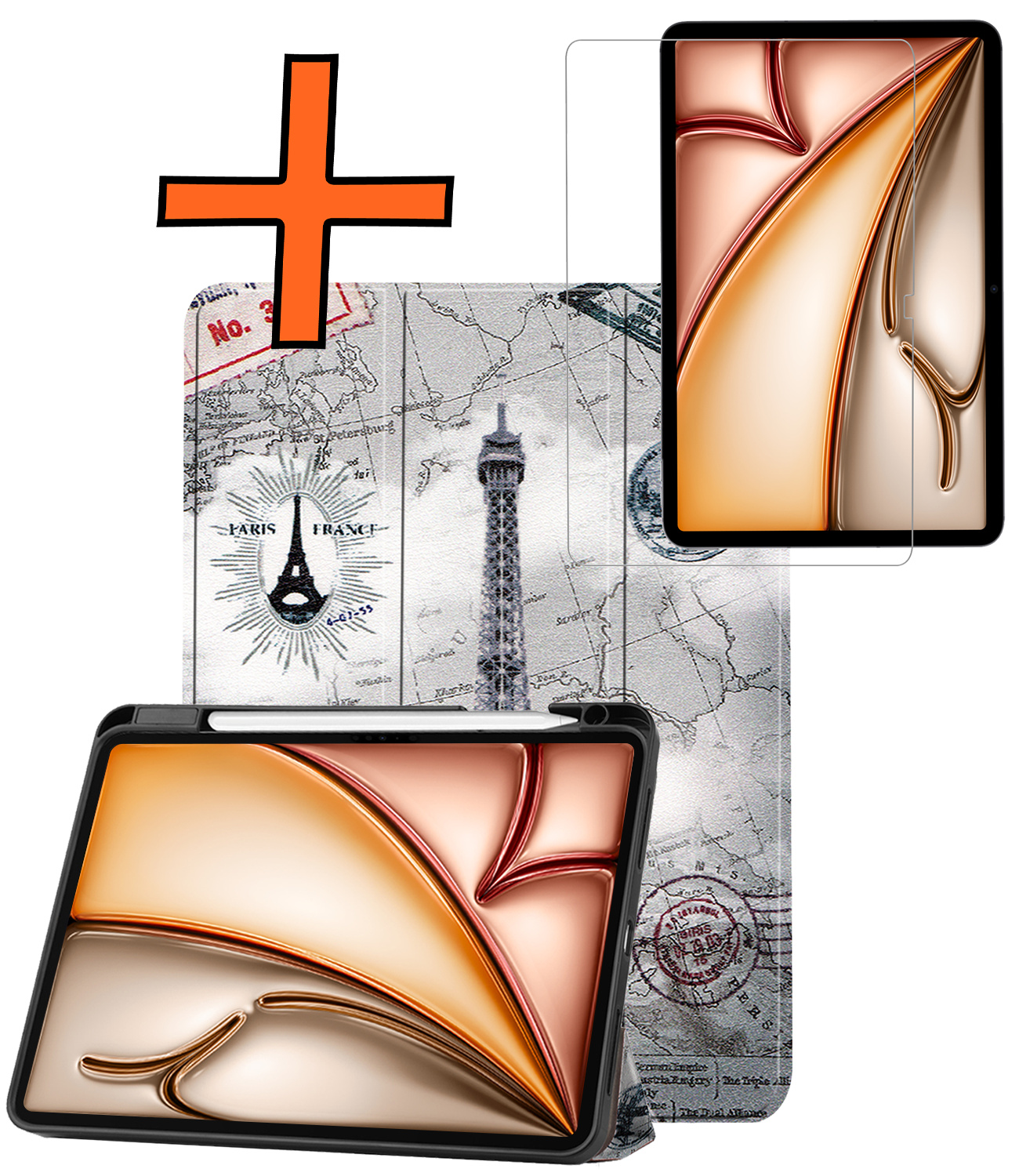 Nomfy Nomfy iPad Air 7 (13 inch) Hoesje Met Uitsparing Apple Pencil Met Screenprotector - Eiffeltoren