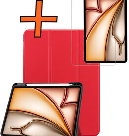 Nomfy Nomfy iPad Air 7 (13 inch) Hoesje Met Uitsparing Apple Pencil Met Screenprotector - Rood