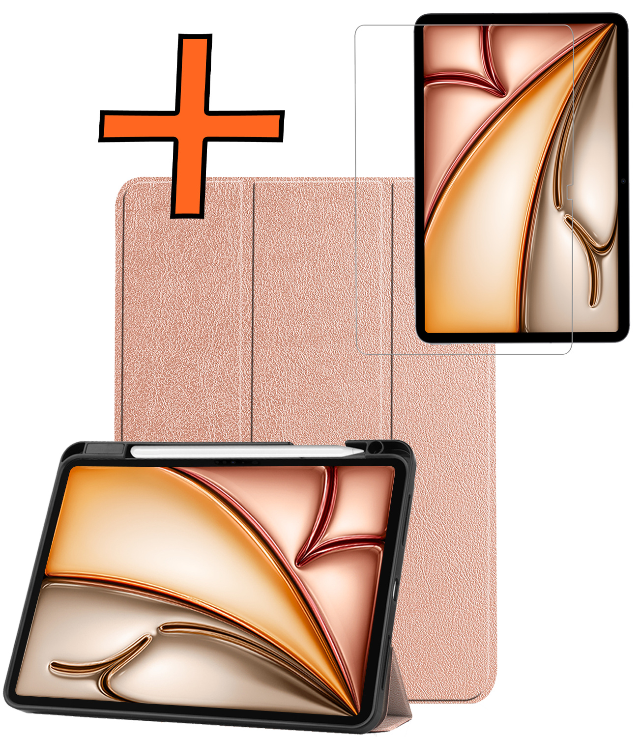 Nomfy Nomfy iPad Air 7 (13 inch) Hoesje Met Uitsparing Apple Pencil Met Screenprotector - Rose Goud