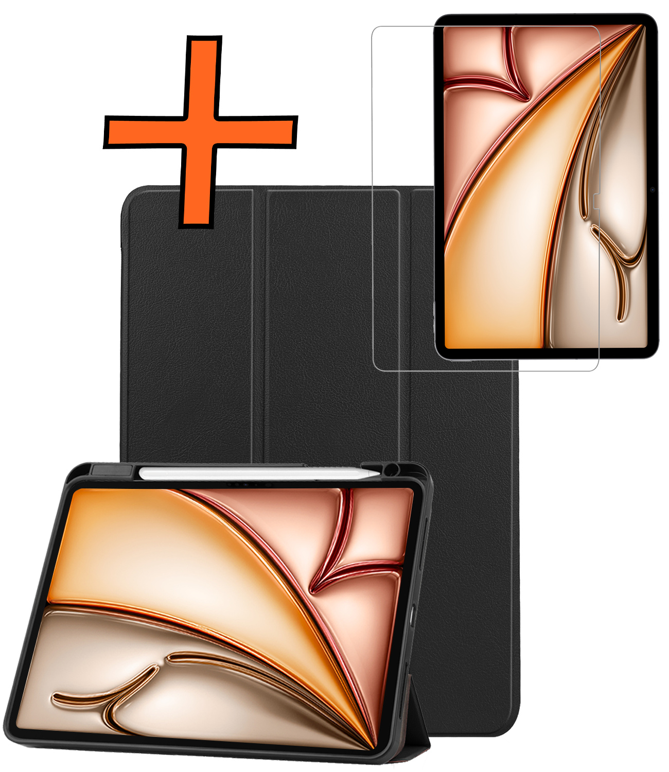 Nomfy Nomfy iPad Air 7 (13 inch) Hoesje Met Uitsparing Apple Pencil Met Screenprotector - Zwart