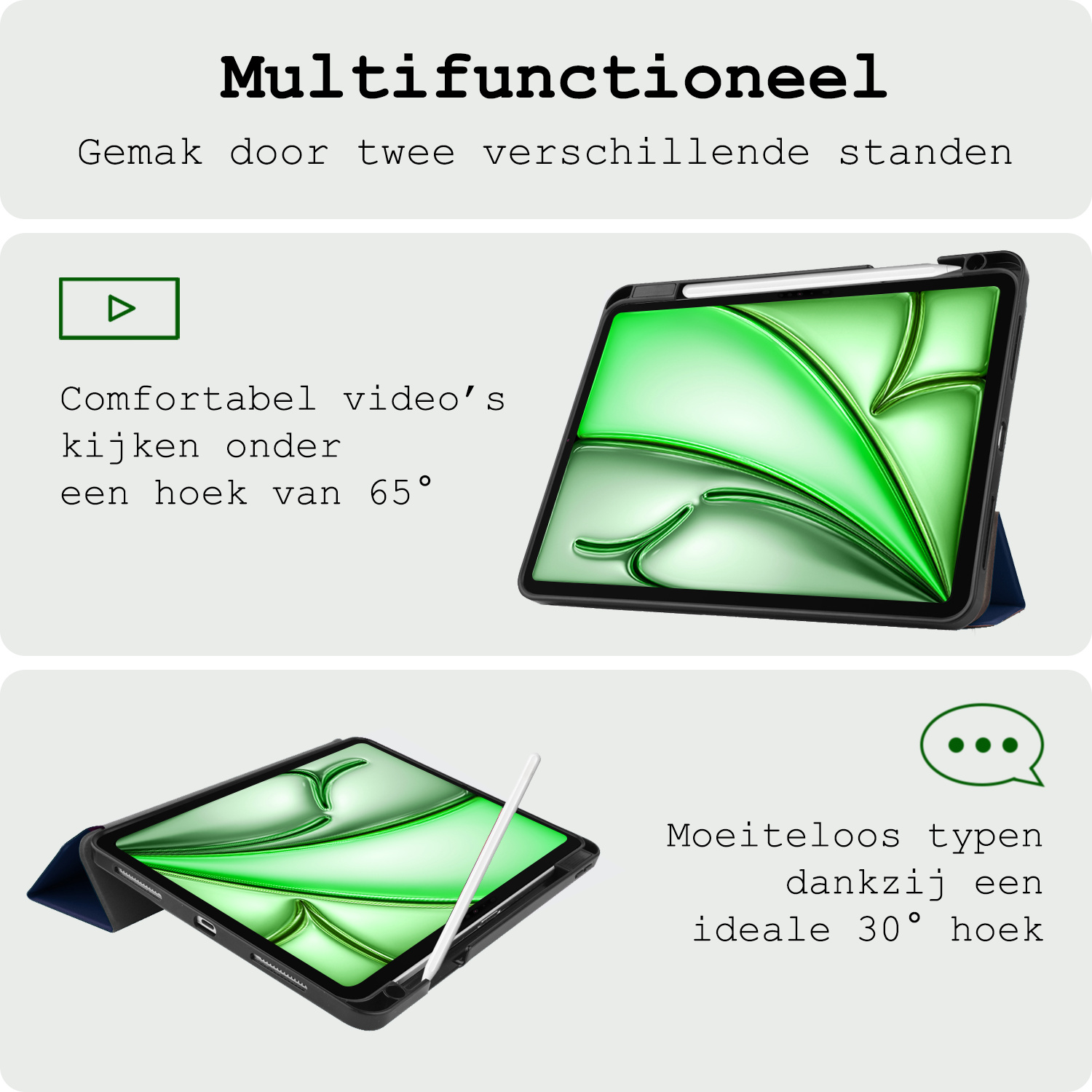 BASEY. BASEY. iPad Air 7 (11 inch) Hoesje Met Uitsparing Apple Pencil Met Screenprotector - Donkerblauw