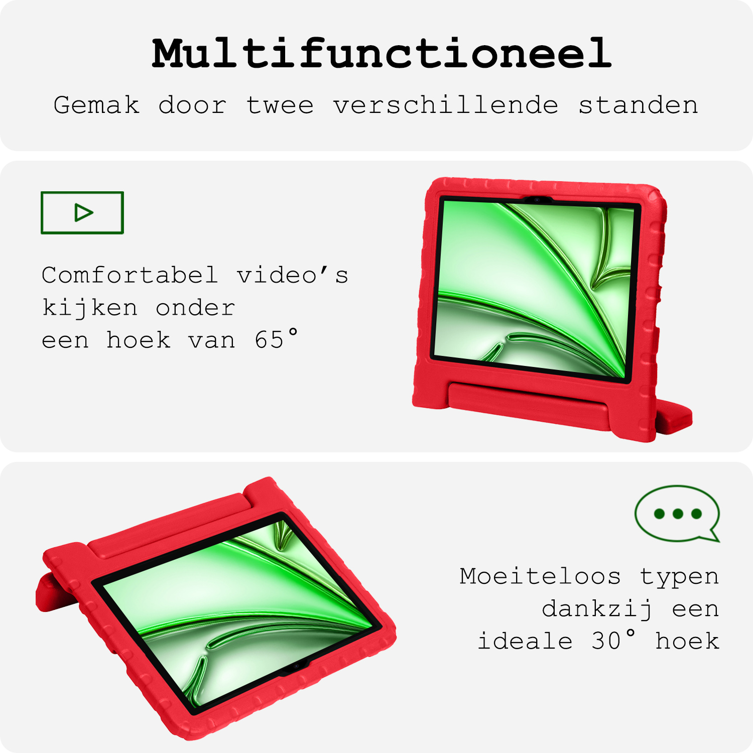 BASEY. BASEY. iPad Air 7 (11 inch) Kinderhoes Met 2x Screenprotector - Rood