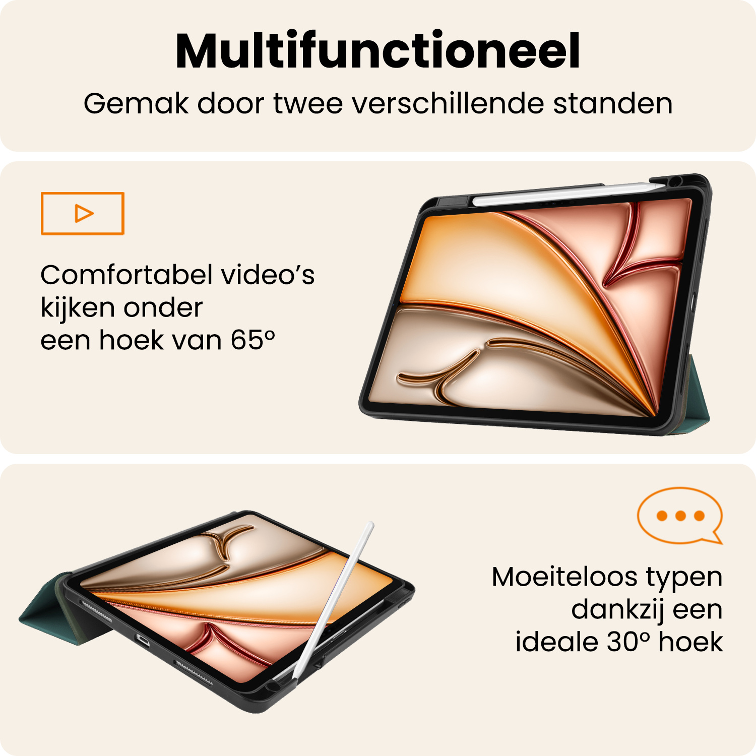 Nomfy Nomfy iPad Air 7 (11 inch) Hoesje Met Uitsparing Apple Pencil - Donkergroen