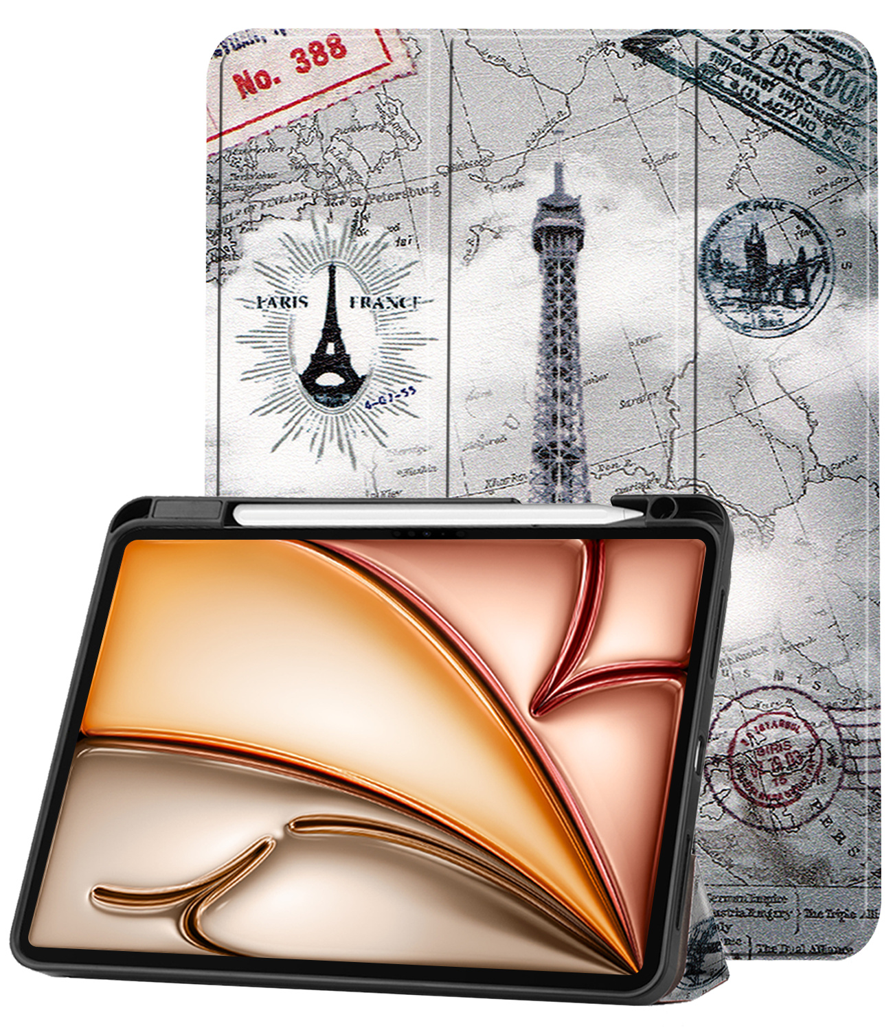 Nomfy Nomfy iPad Air 7 (11 inch) Hoesje Met Uitsparing Apple Pencil - Eiffeltoren