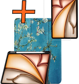 Nomfy Nomfy iPad Air 7 (11 inch) Hoesje Met Uitsparing Apple Pencil Met Screenprotector - Bloemen