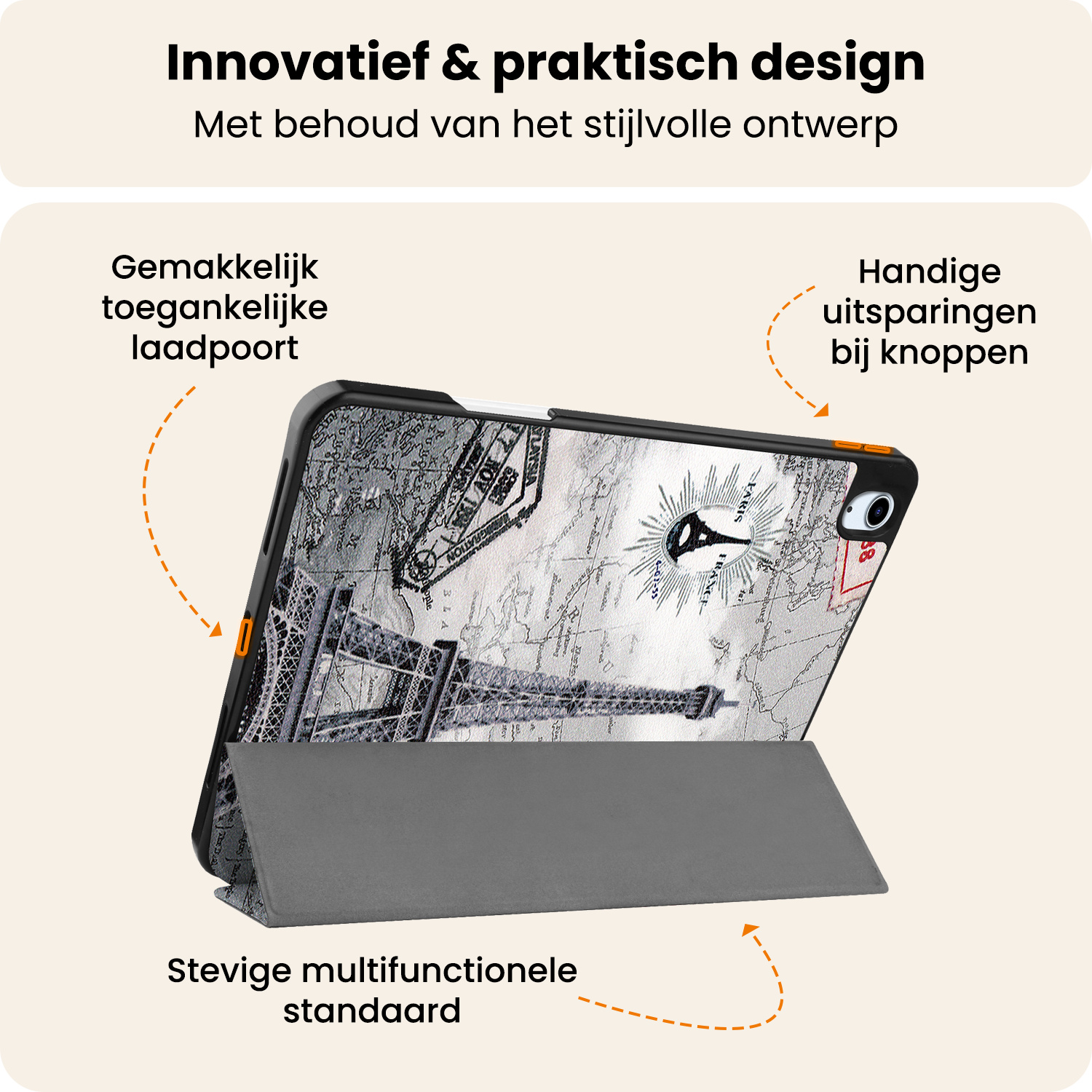 Nomfy Nomfy iPad Air 7 (11 inch) Hoesje Met Uitsparing Apple Pencil Met Screenprotector - Eiffeltoren
