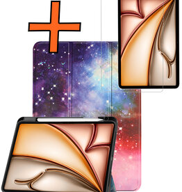 Nomfy Nomfy iPad Air 7 (11 inch) Hoesje Met Uitsparing Apple Pencil Met Screenprotector - Galaxy