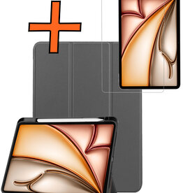 Nomfy Nomfy iPad Air 7 (11 inch) Hoesje Met Uitsparing Apple Pencil Met Screenprotector - Grijs