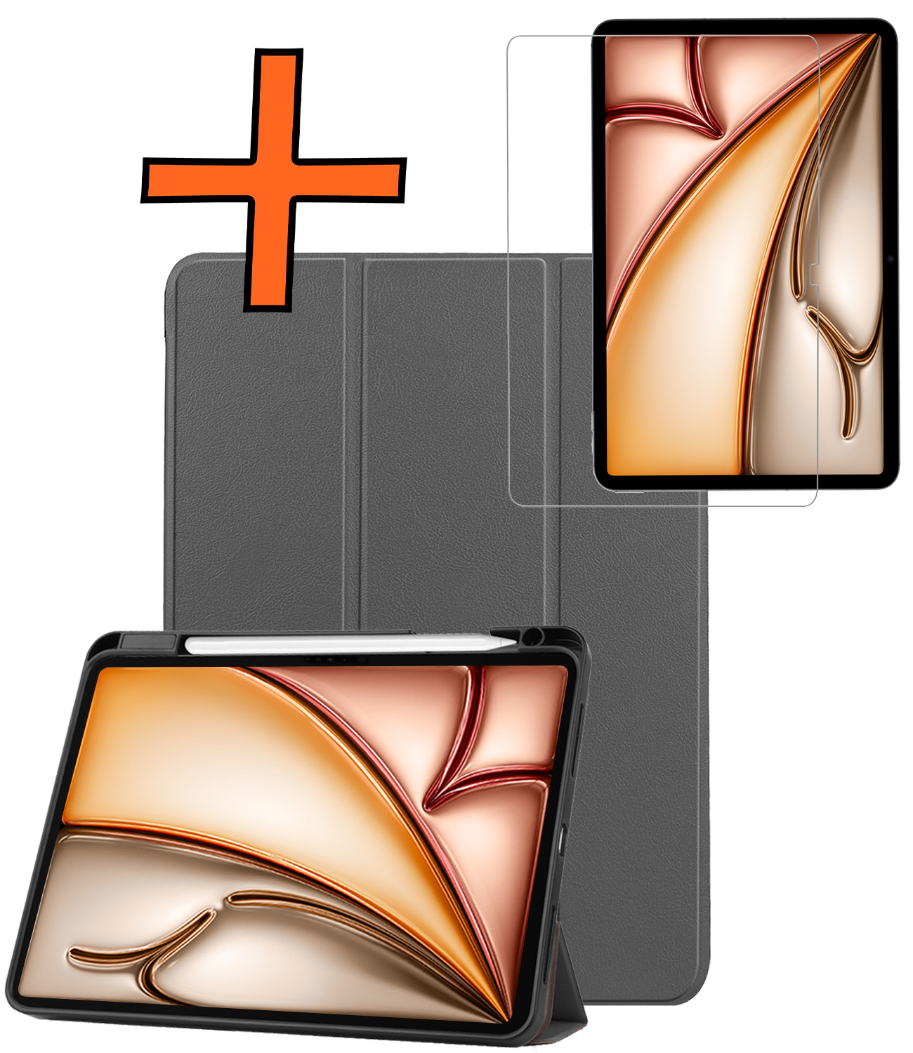 Nomfy Nomfy iPad Air 7 (11 inch) Hoesje Met Uitsparing Apple Pencil Met Screenprotector - Grijs