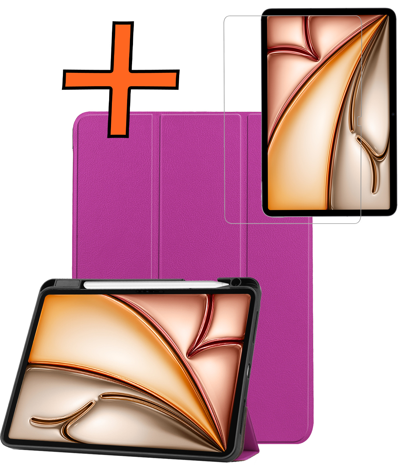 Nomfy Nomfy iPad Air 7 (11 inch) Hoesje Met Uitsparing Apple Pencil Met Screenprotector - Paars