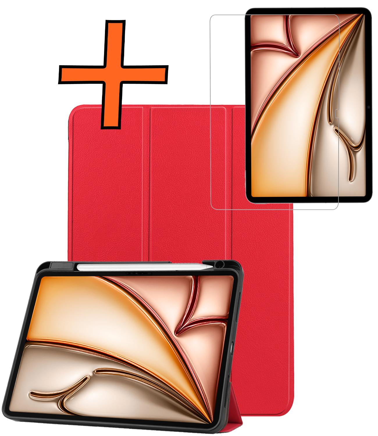 Nomfy Nomfy iPad Air 7 (11 inch) Hoesje Met Uitsparing Apple Pencil Met Screenprotector - Rood