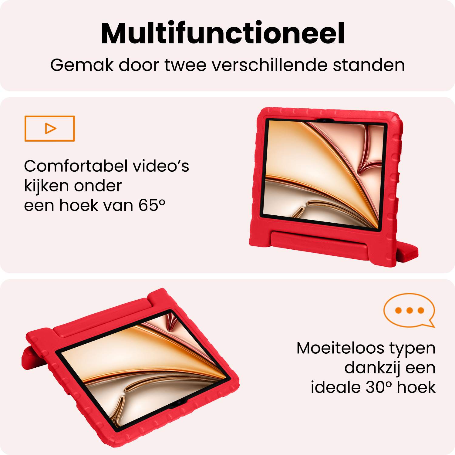 Nomfy Nomfy iPad Air 7 (13 inch) Kinderhoes Met 2x Screenprotector - Rood
