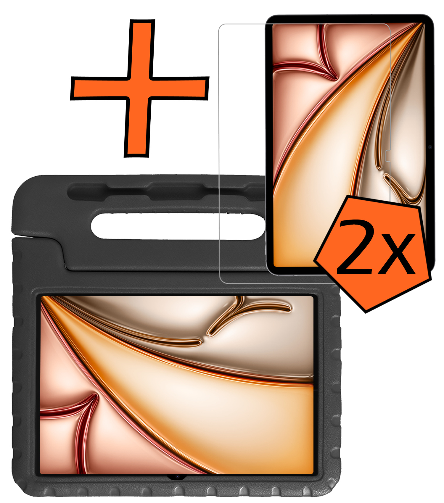 Nomfy Nomfy iPad Air 7 (13 inch) Kinderhoes Met 2x Screenprotector - Zwart