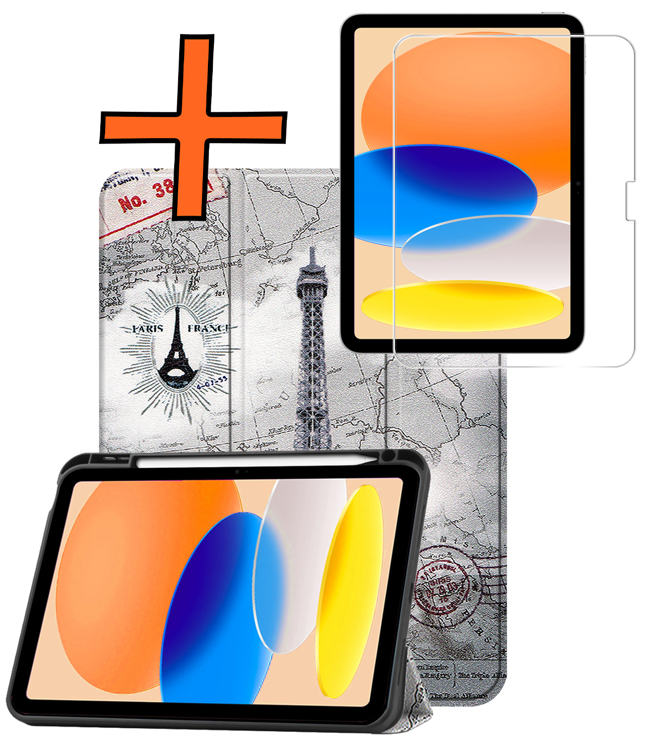 Nomfy Nomfy iPad 11 2025 Hoesje Met Uitsparing Apple Pencil Met Screenprotector - Eiffeltoren