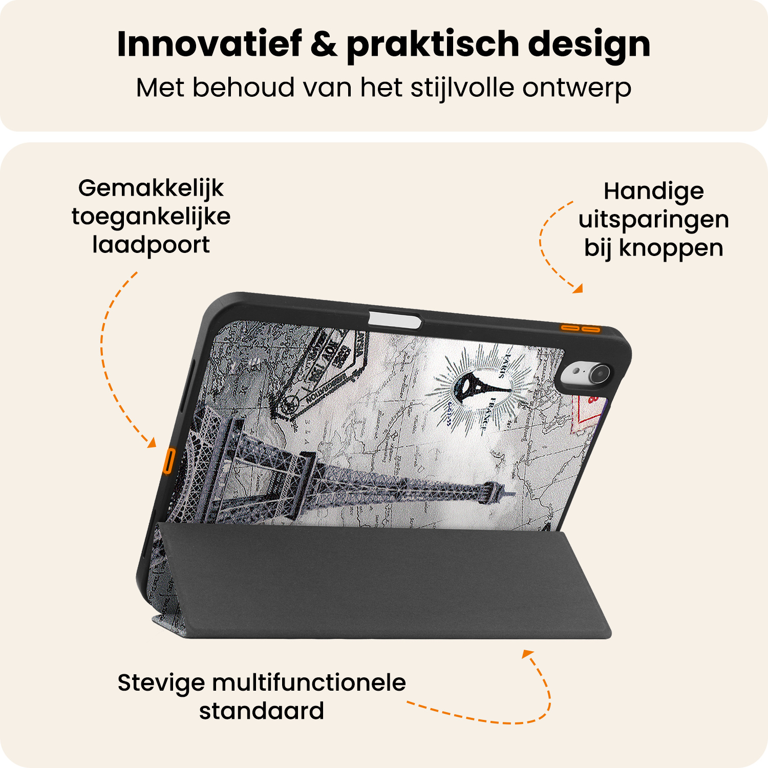 Nomfy Nomfy iPad 11 2025 Hoesje Met Uitsparing Apple Pencil Met Screenprotector - Eiffeltoren