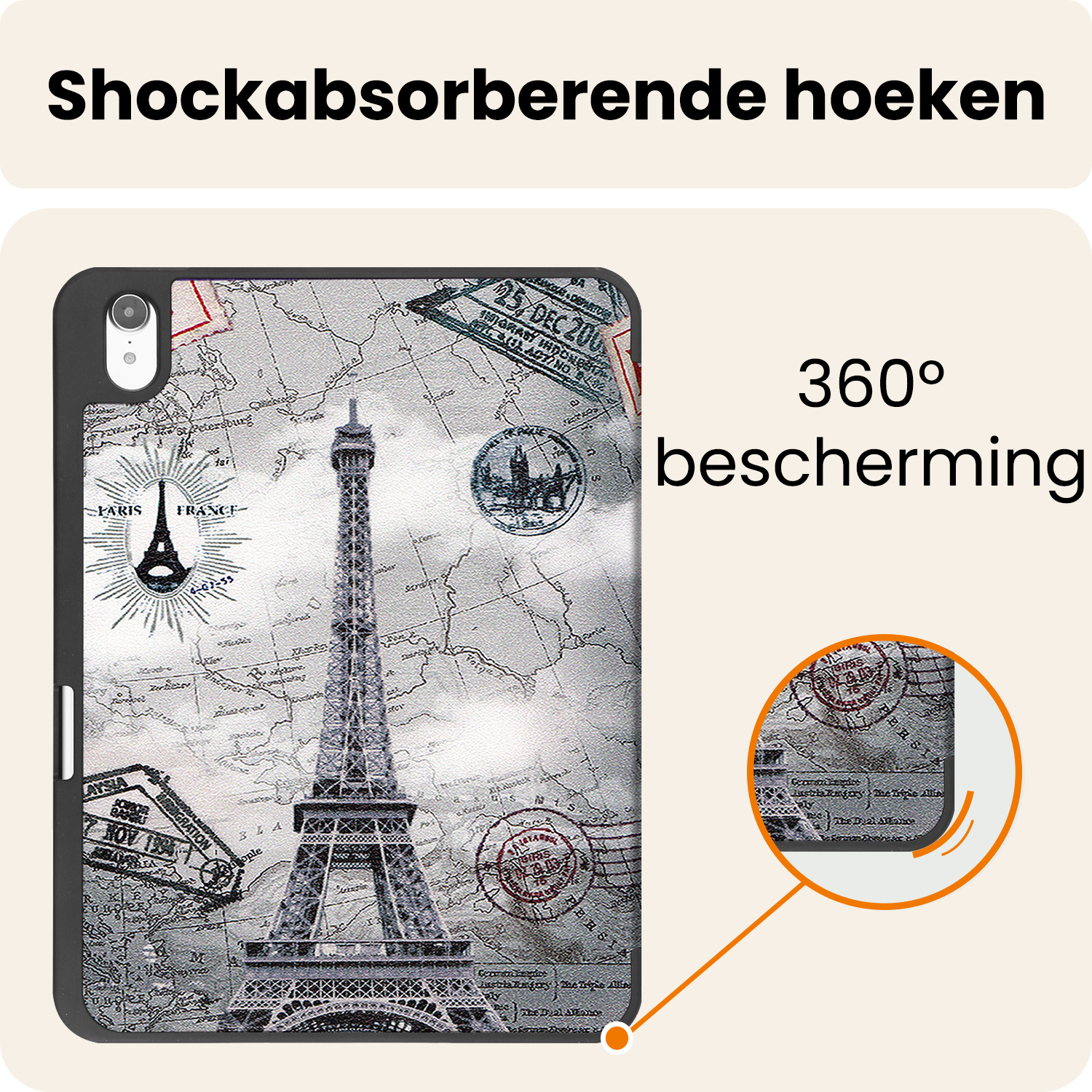 Nomfy Nomfy iPad 11 2025 Hoesje Met Uitsparing Apple Pencil Met Screenprotector - Eiffeltoren