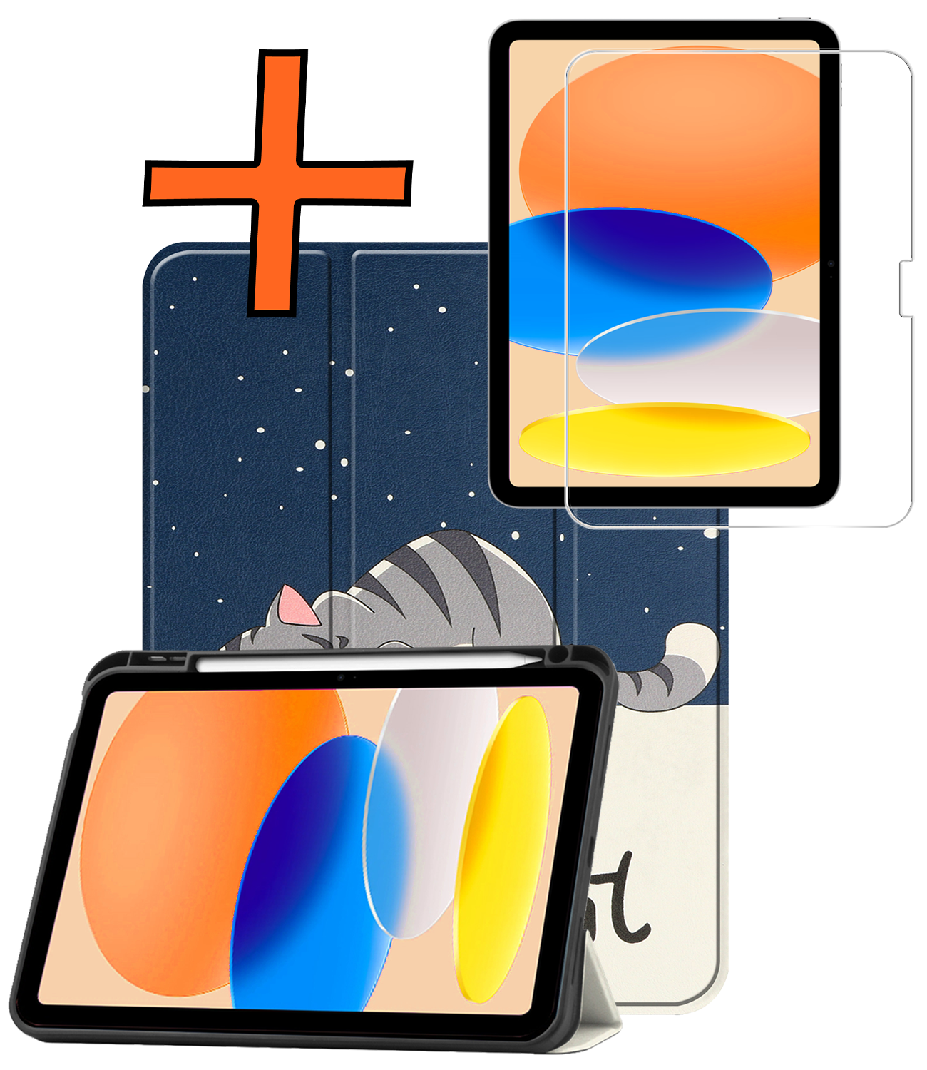 Nomfy Nomfy iPad 11 2025 Hoesje Met Uitsparing Apple Pencil Met Screenprotector - Kat
