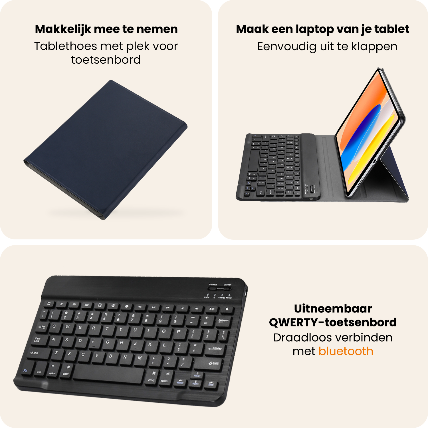 Nomfy Nomfy iPad 11 2025 Toetsenbordhoes Met Screenprotector - Donkerblauw