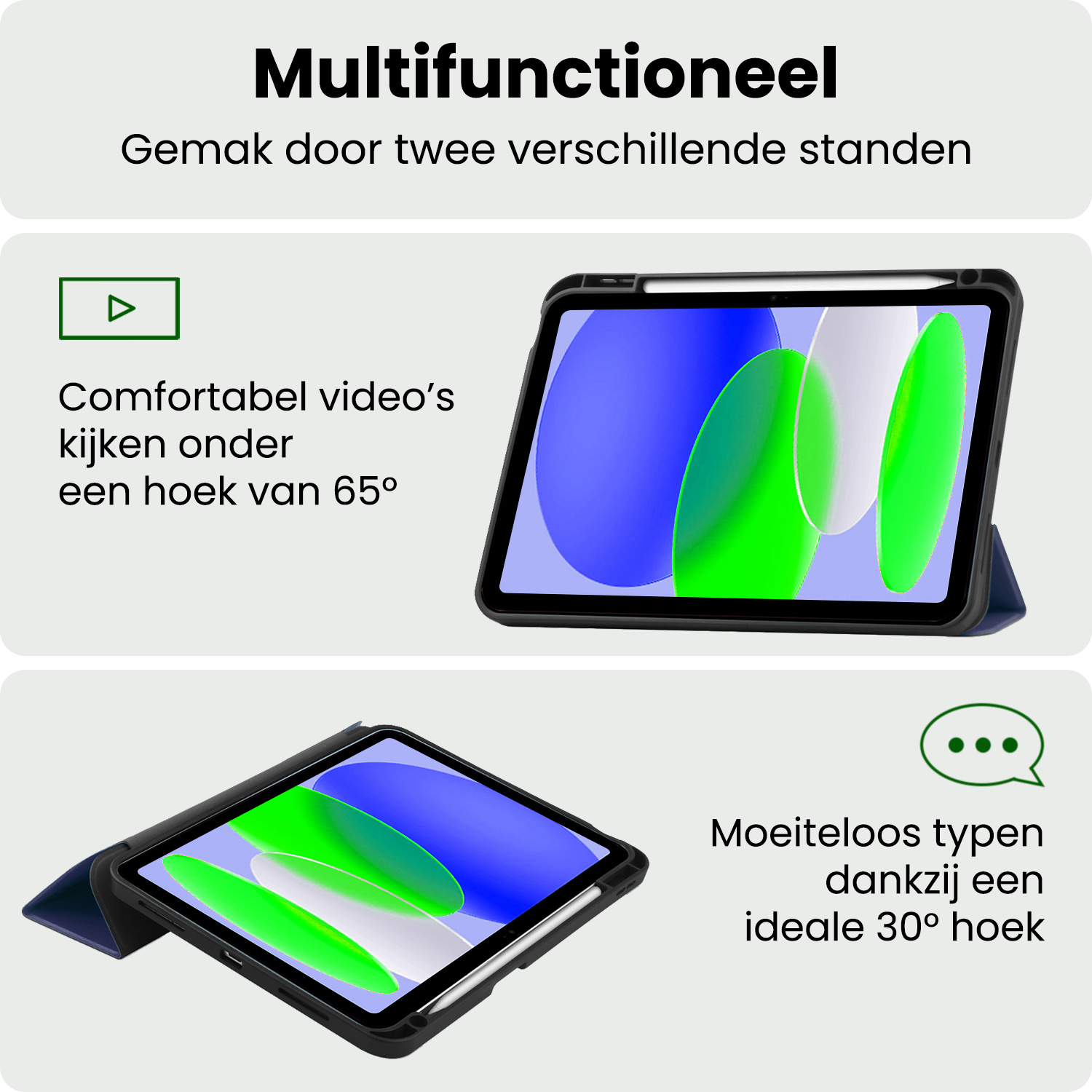 BASEY. BASEY. iPad 11 2025 Hoesje Met Uitsparing Apple Pencil Met Screenprotector - Donkerblauw