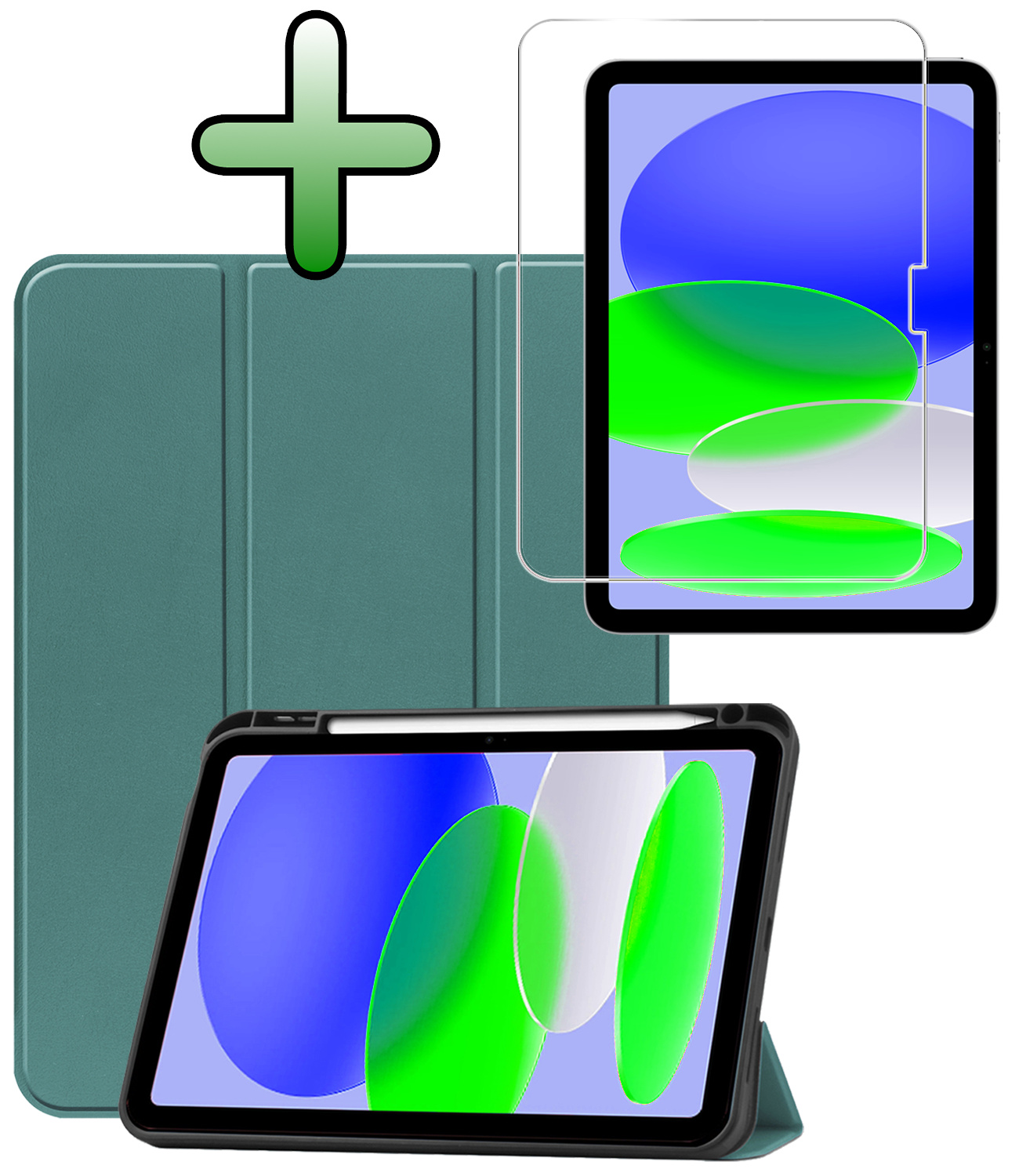 BASEY. BASEY. iPad 11 2025 Hoesje Met Uitsparing Apple Pencil Met Screenprotector - Donkergroen