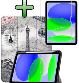 BASEY. BASEY. iPad 11 2025 Hoesje Met Uitsparing Apple Pencil Met Screenprotector - Eiffeltoren