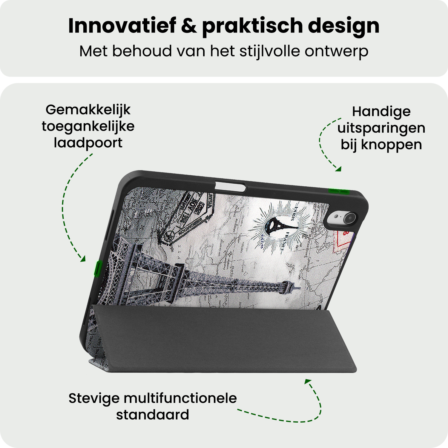 BASEY. BASEY. iPad 11 2025 Hoesje Met Uitsparing Apple Pencil Met Screenprotector - Eiffeltoren