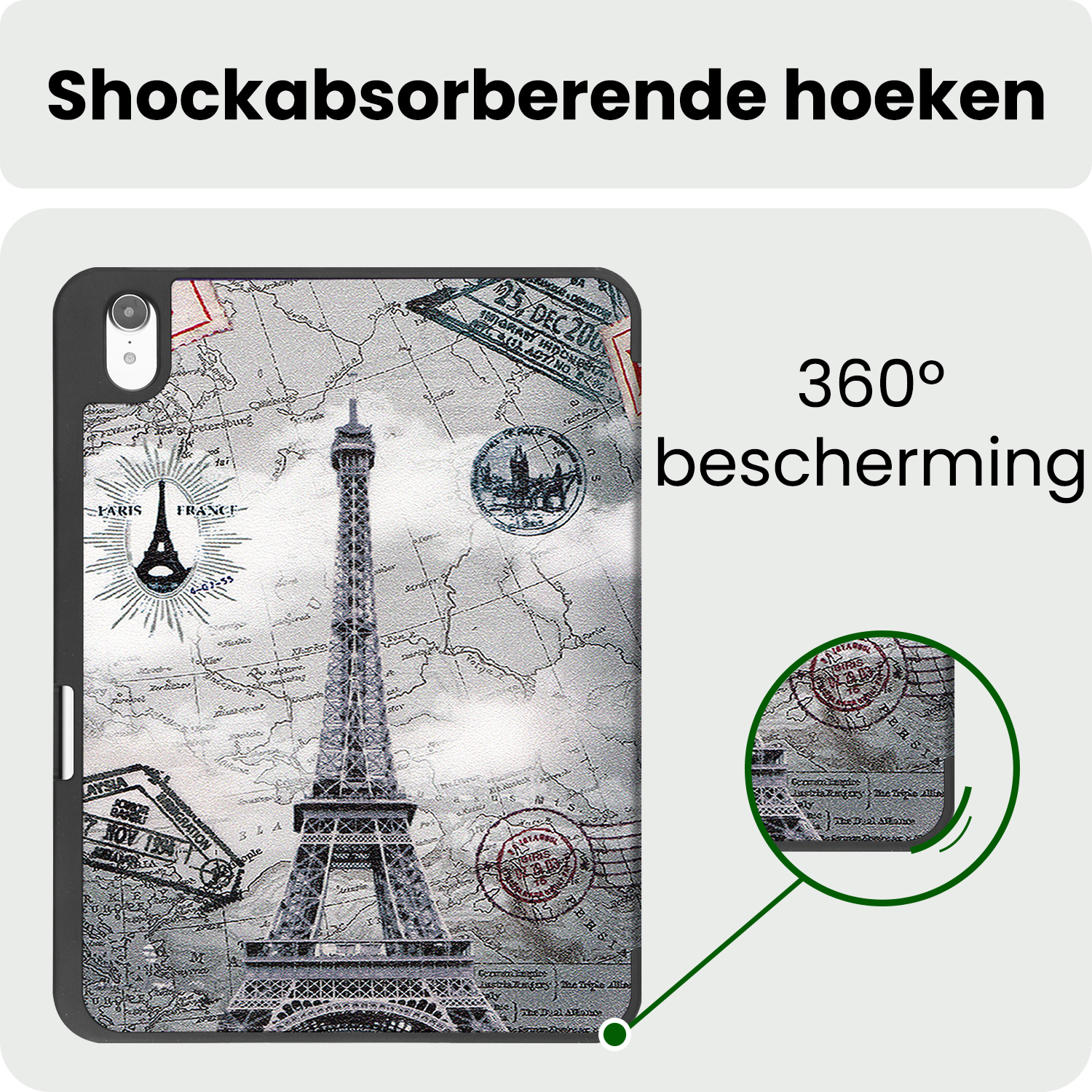 BASEY. BASEY. iPad 11 2025 Hoesje Met Uitsparing Apple Pencil Met Screenprotector - Eiffeltoren
