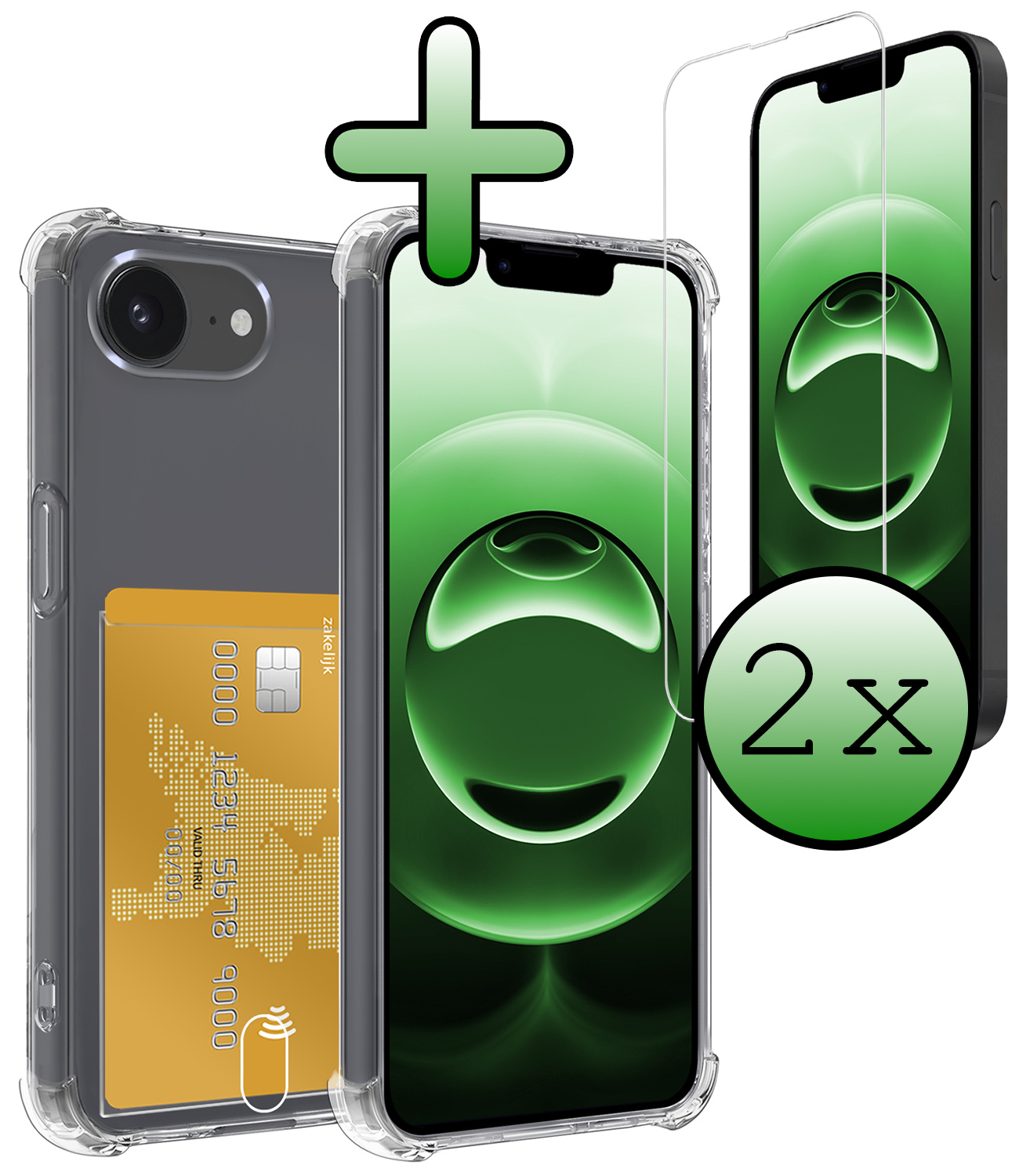 BASEY. BASEY. iPhone 16E Hoesje Pashouder Met 2x Screenprotector