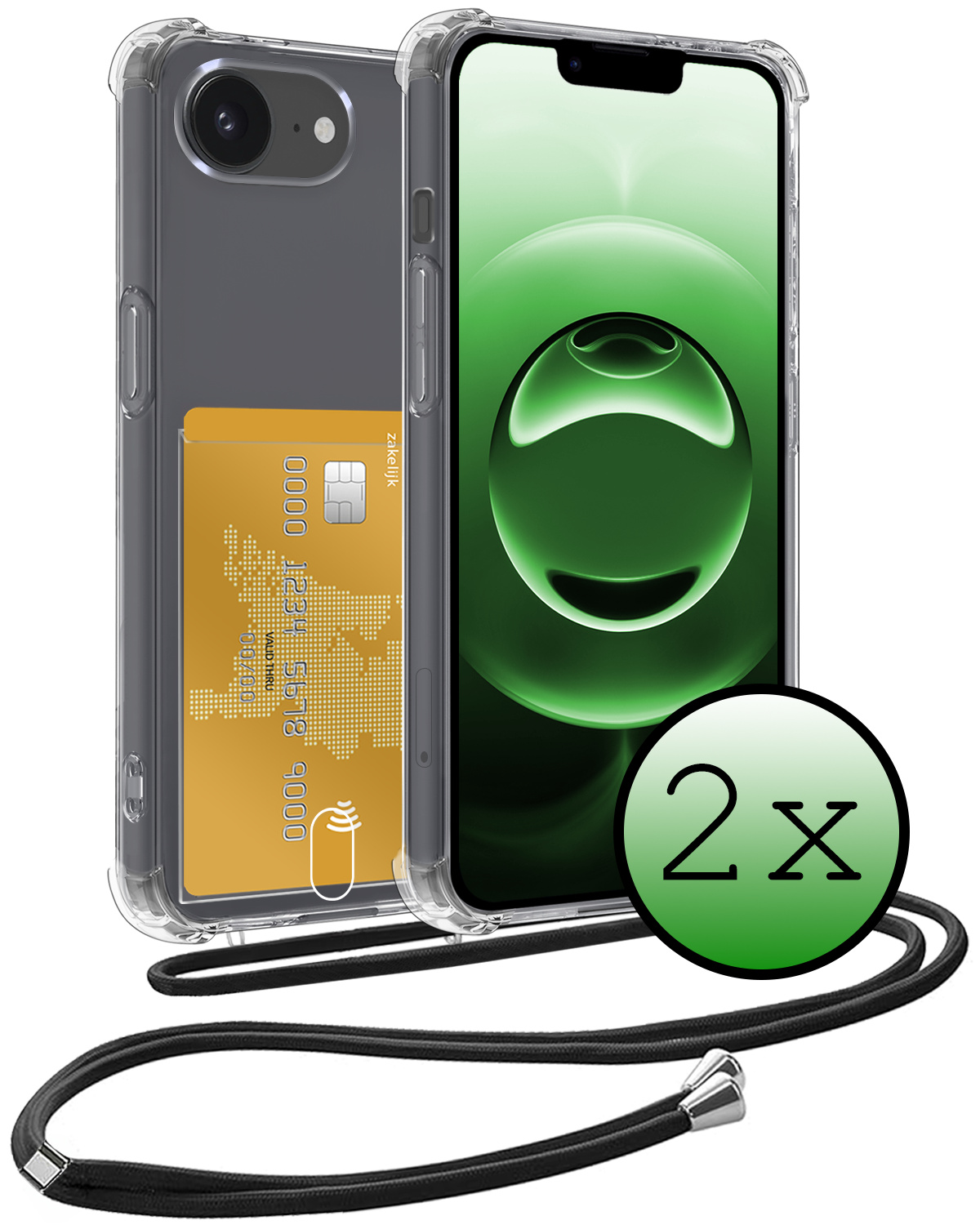 BASEY. BASEY. iPhone 16E Hoesje Pashouder met Koord - 2 PACK