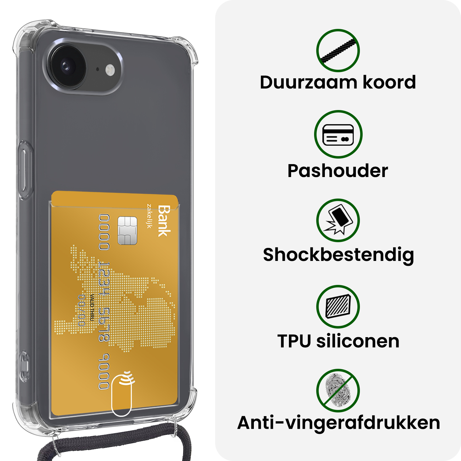 BASEY. BASEY. iPhone 16E Hoesje Pashouder met Koord Met Screenprotector