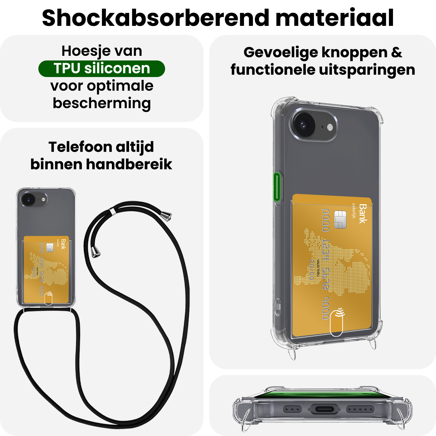 BASEY. BASEY. iPhone 16E Hoesje Pashouder met Koord Met 2x Screenprotector