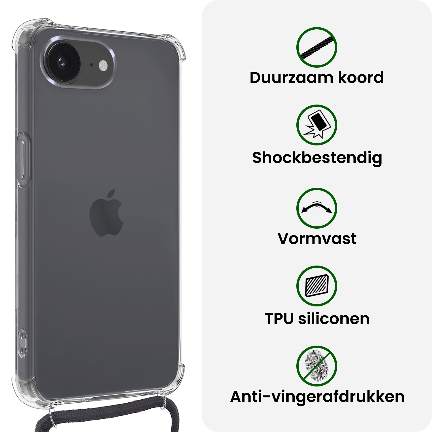 BASEY. BASEY. iPhone 16E Hoesje Transparant Shockproof Met Zwart Koord