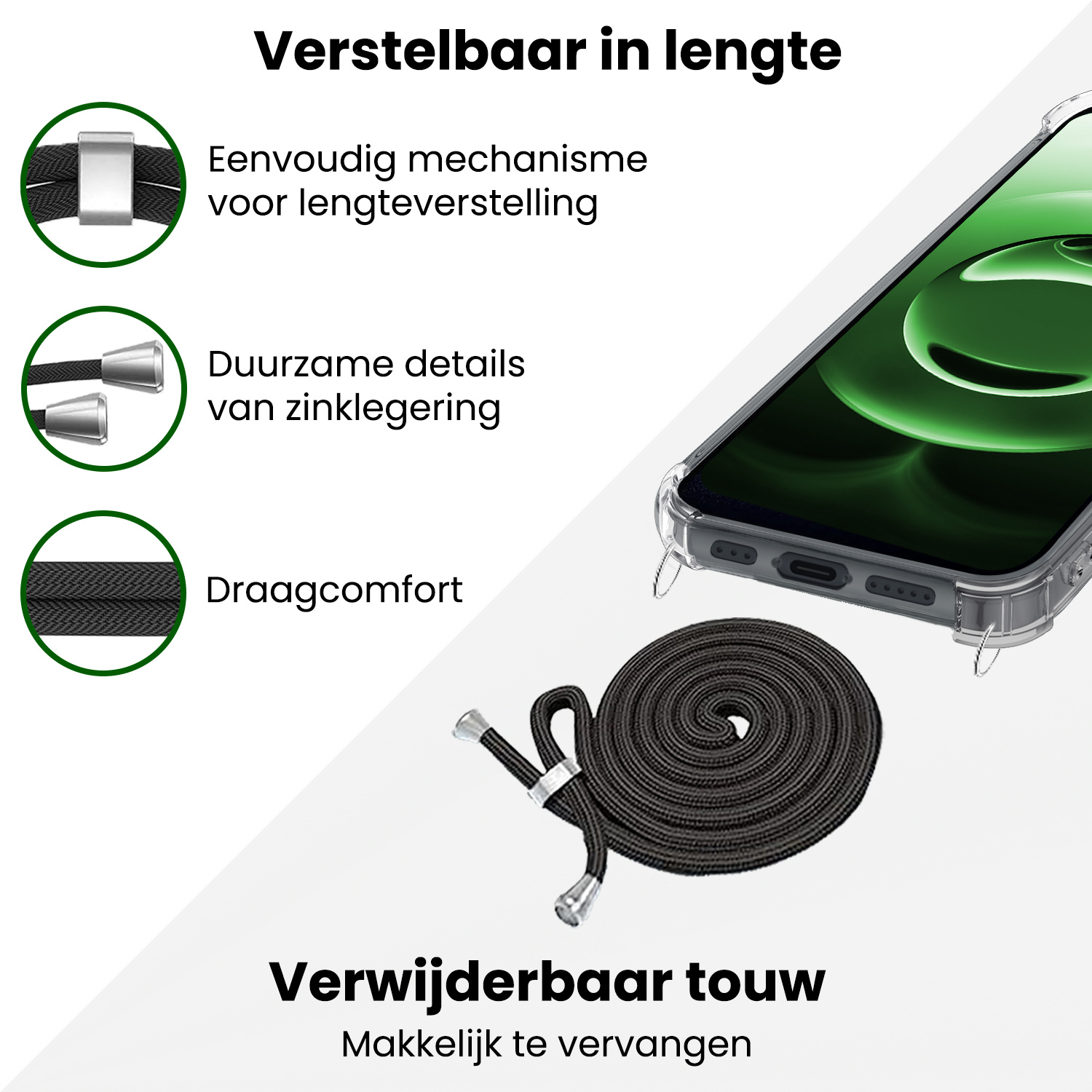 BASEY. BASEY. iPhone 16E Hoesje Transparant Shockproof Met Zwart Koord