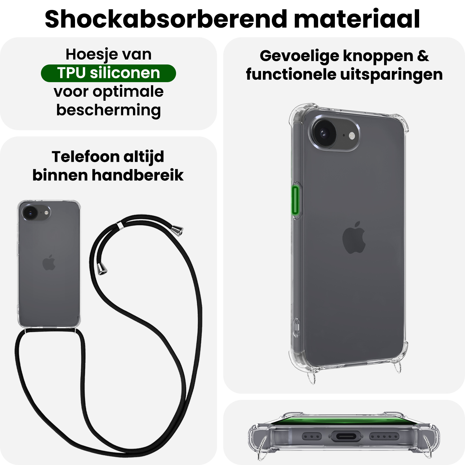 BASEY. BASEY. iPhone 16E Hoesje Transparant Shockproof Met Zwart Koord